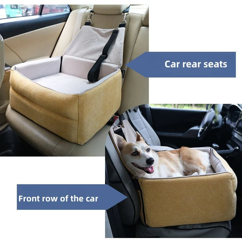 Siège Auto Luxe pour Chien (Jaune) – Confort et sécurité, siège rehaussé multifonction King of Toys