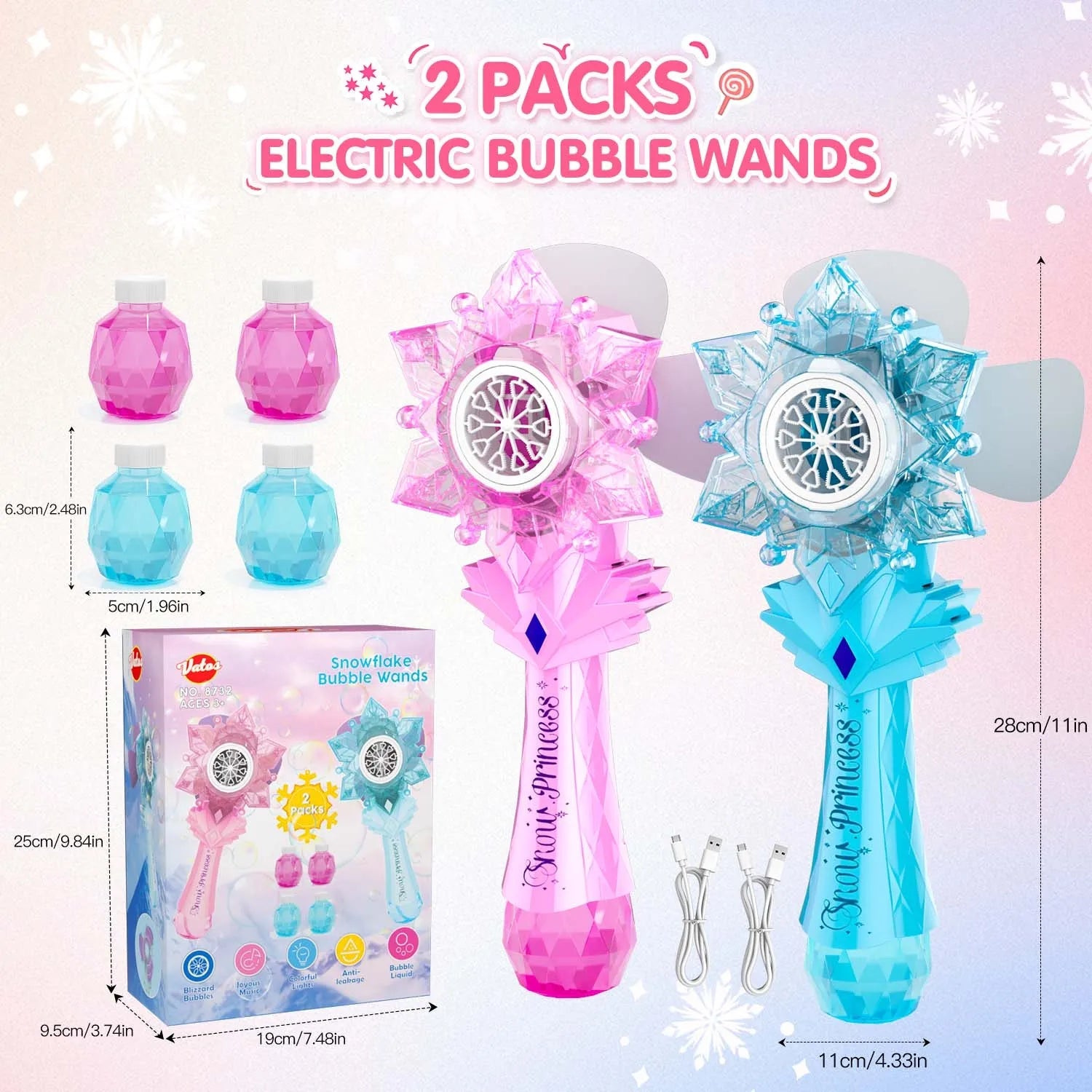 Baguette à bulles rechargeable X2 pour enfants - Pistolet à bulles automatique avec LED et musique, amusant pour l'extérieur, pour filles et garçons. King of Toys