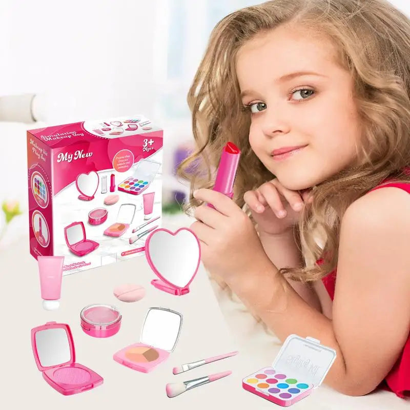 Kit de Maquillage d'Imitation pour Enfants 3 Ans et Plus - Trousse de Beauté Fille Jouet pour Jeu de Rôle - Cadeau Anniversaire Noël