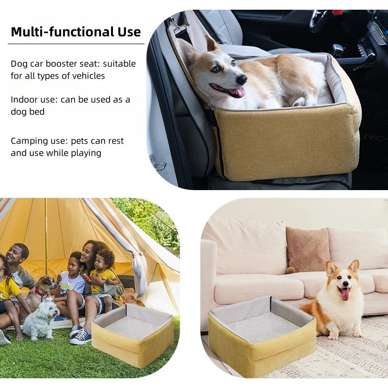 Siège Auto Luxe pour Chien (Jaune) – Confort et sécurité, siège rehaussé multifonction King of Toys