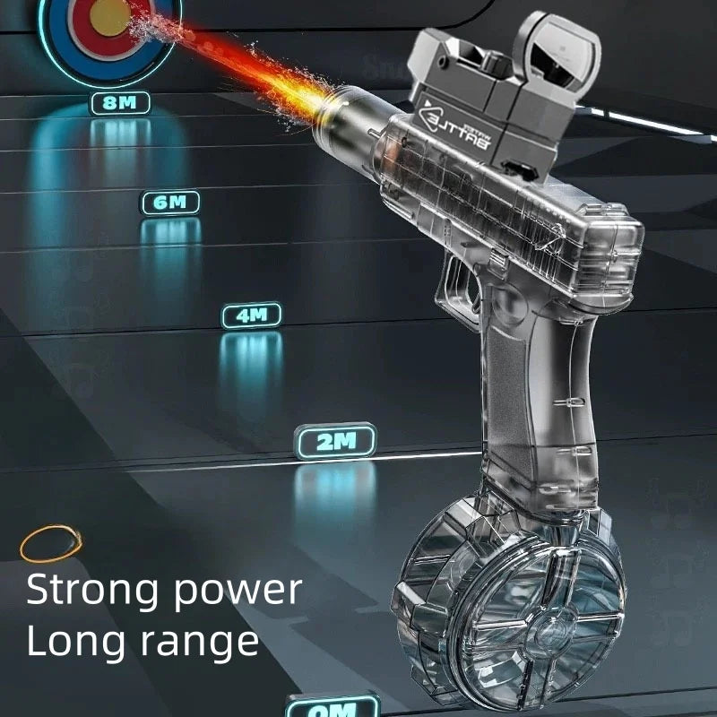 Pistolet à eau super électrique avec détection du débit d'eau, lumière, remplissage rapide de l'eau, jouet idéal pour les garçons et les filles.