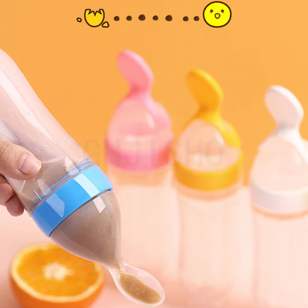 Biberon Cuillère Distributeur en Silicone 90ml pour Bébé - Outil d'Alimentation Sûr et Facile pour les Premières Purées