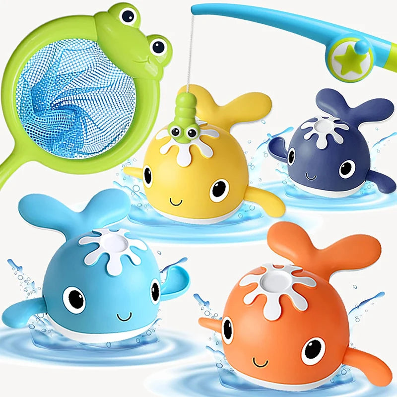 Jouets de pêche magnétique pour le bain | Baleines flottantes et ensemble de canne à pêche avec filet pour enfants King of Toys
