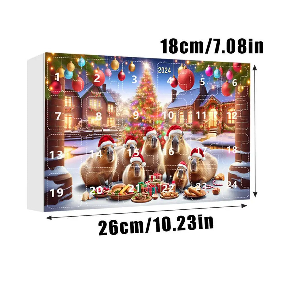 Calendrier de l'Avent Capybara 2024 | 24 Jours de Compte à Rebours avec Pendentifs en Acrylique Capybara 2D pour Sapin de Noël King of Toys