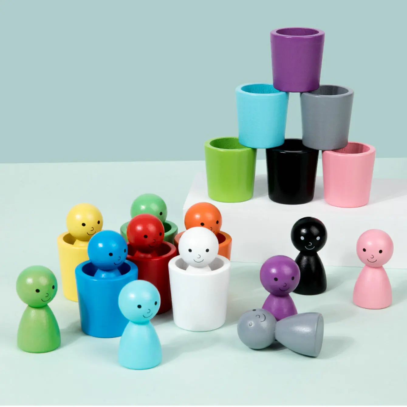 Jouet en bois Montessori pour bébé - Ballon arc-en-ciel et gobelets pour jeux de tri de couleurs et d'apprentissage des chiffres King of Toys