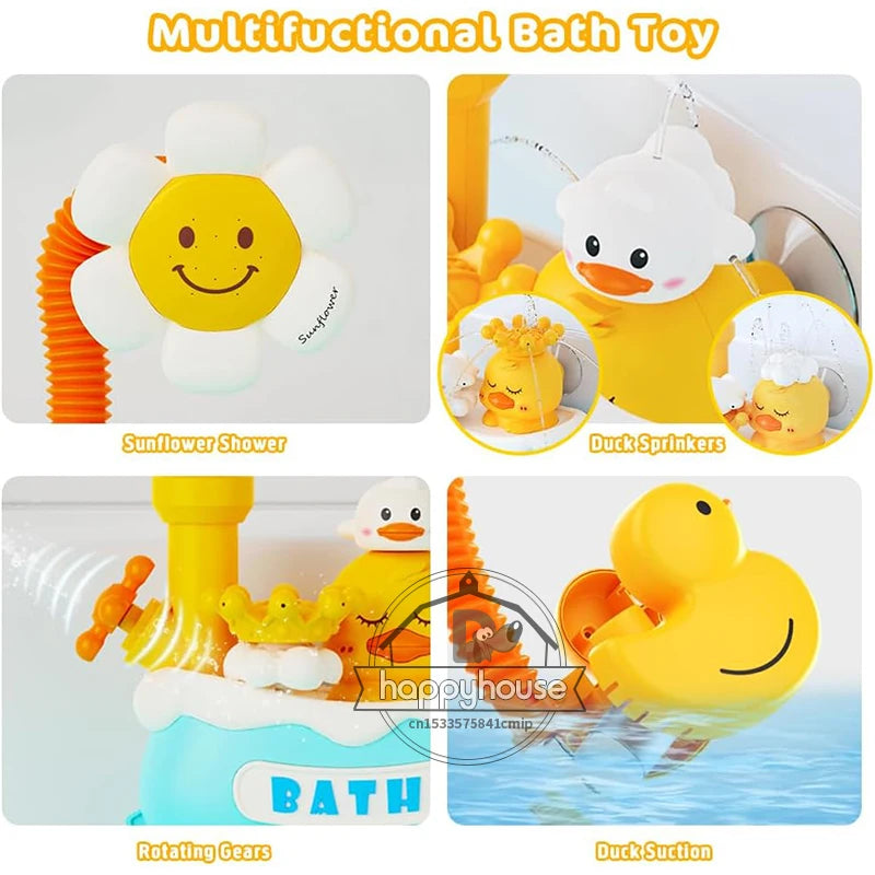 Jouet de Bain Bébé 4-en-1 avec Douche Tournesol & Arroseurs – Ensemble Ludique pour la Baignoire des Tout-Petits
