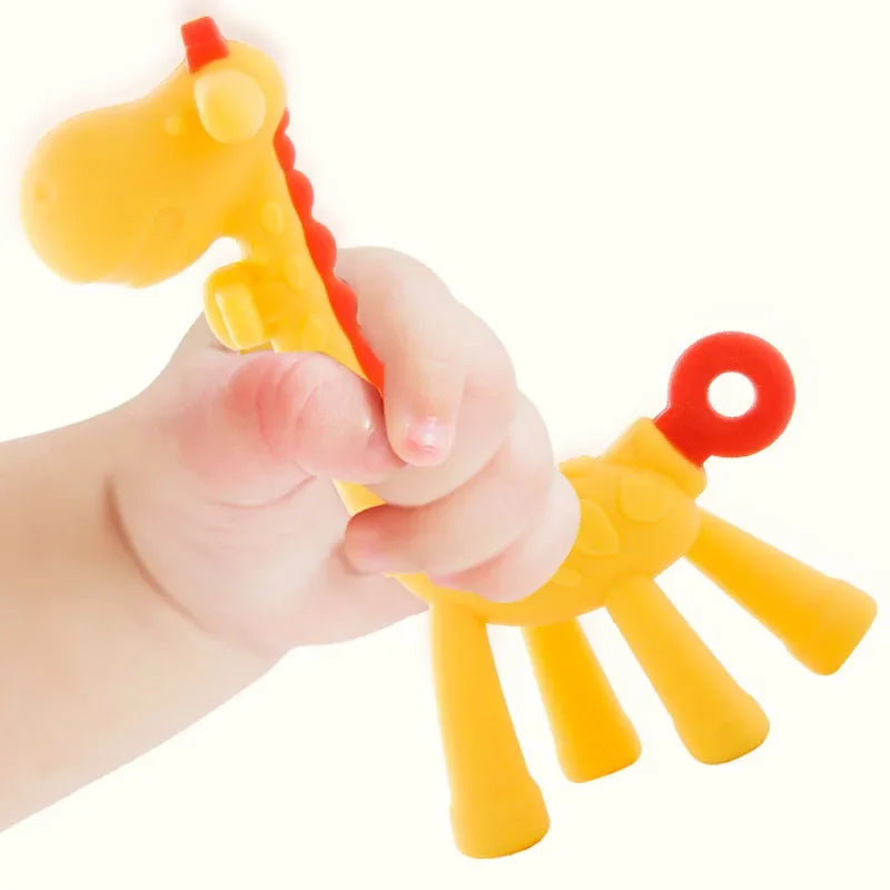 Anneau de Dentition Girafe en Silicone pour Bébé - Jouet Molaire Souple et Sûr pour Poussées Dentaires - Cadeau de Naissance sans BPA