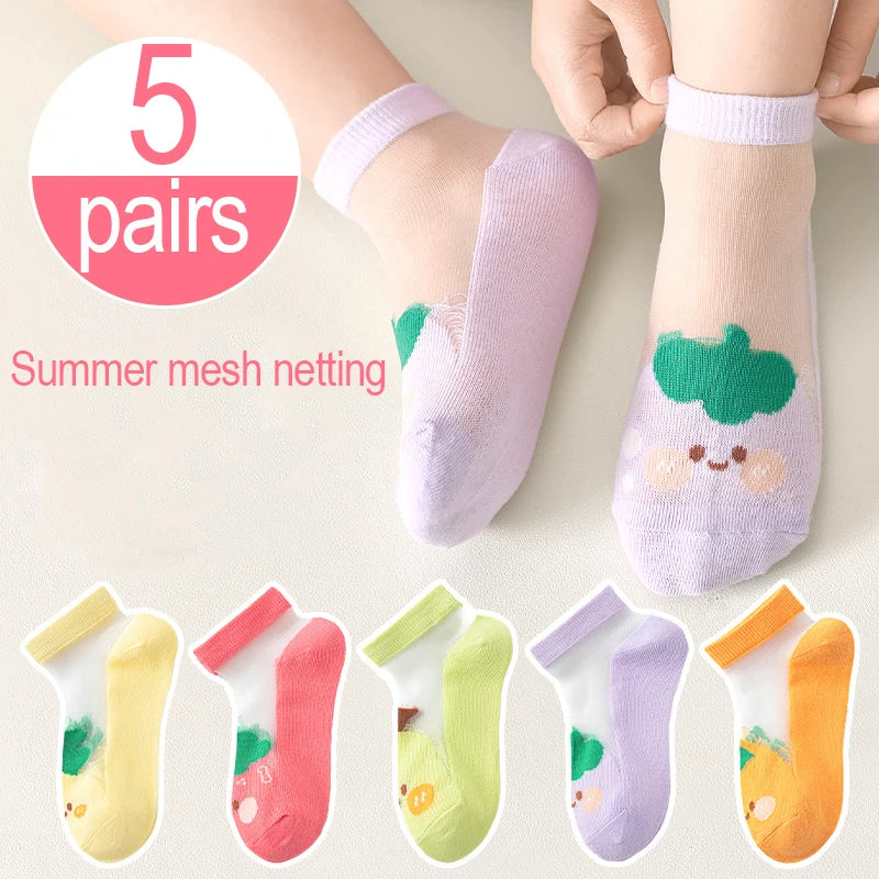 Kinder Sokken met Fruitprint | 5-Pack Ademend & Zomerproof