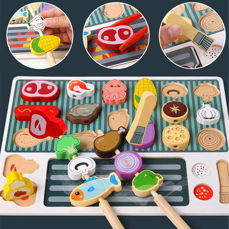 Set de Barbecue en Bois - Jouet Montessori, Expérience de Cuisine et Jeu d’Imitation pour Enfants King of Toys