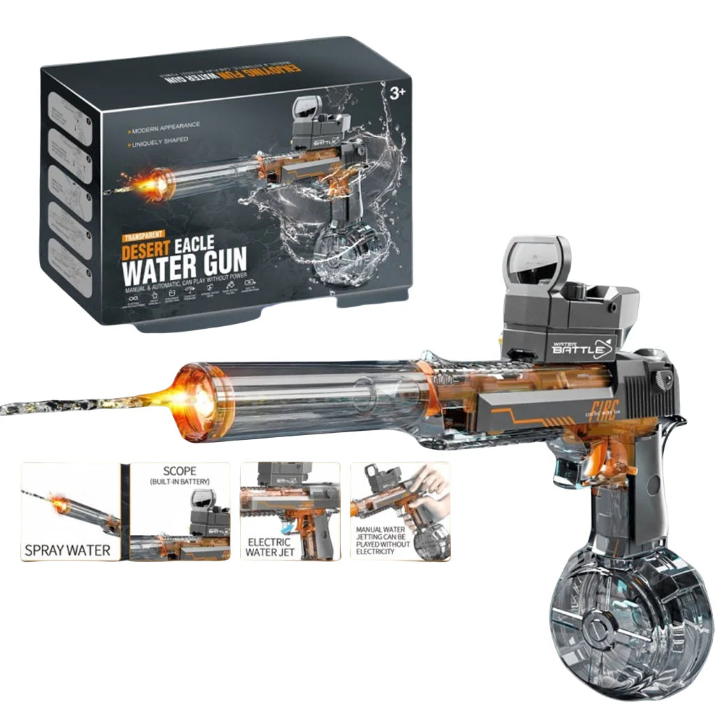 Pistolet à eau super électrique avec détection du débit d'eau, lumière, remplissage rapide de l'eau, jouet idéal pour les garçons et les filles.