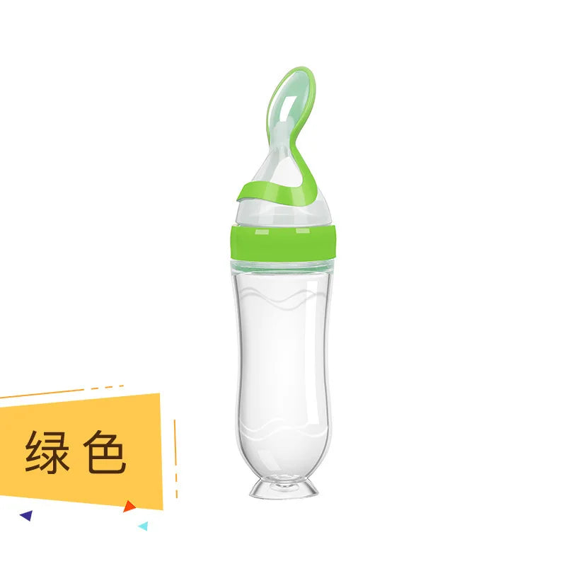 Biberon Cuillère Distributeur en Silicone 90ml pour Bébé - Outil d'Alimentation Sûr et Facile pour les Premières Purées