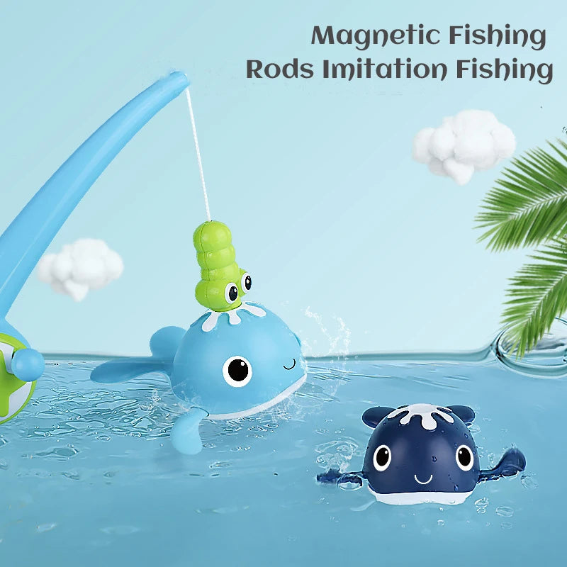 Jouets de pêche magnétique pour le bain | Baleines flottantes et ensemble de canne à pêche avec filet pour enfants King of Toys