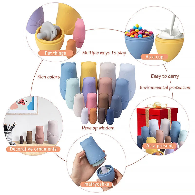Montessori Matryoshka Dolls Set | BPA-Free Silicone Stacking Blocks, Educational Toy for Toddlers & Children | Safe & Fun Developmental Gift King of Toys
