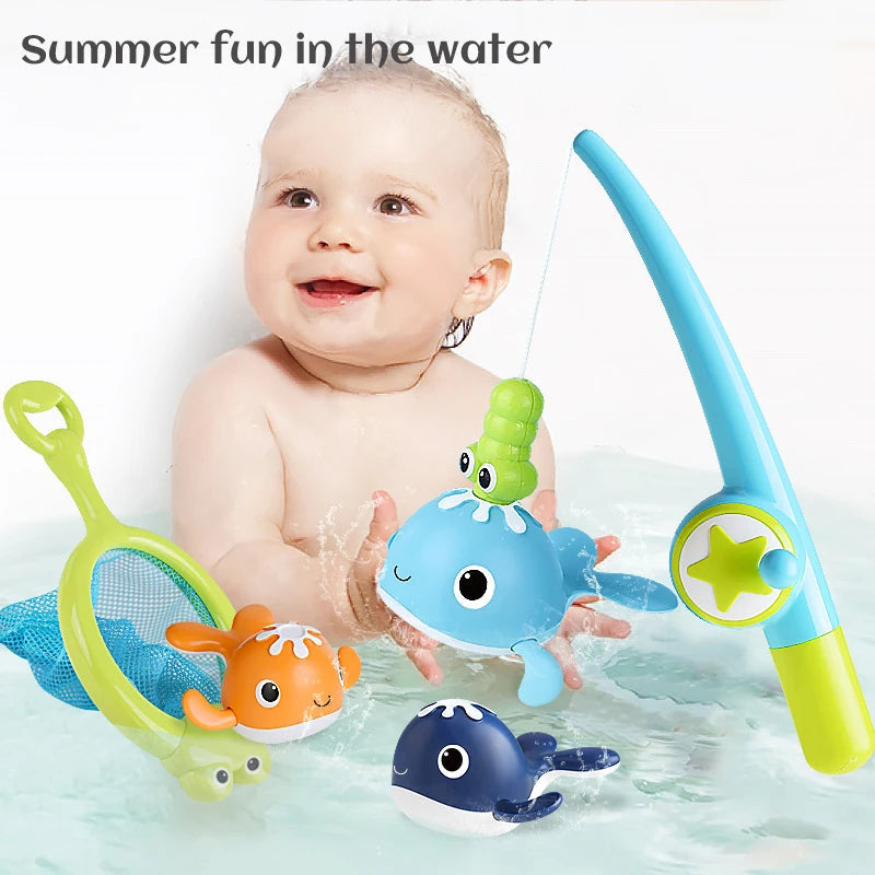 Jouets de pêche magnétique pour le bain | Baleines flottantes et ensemble de canne à pêche avec filet pour enfants King of Toys