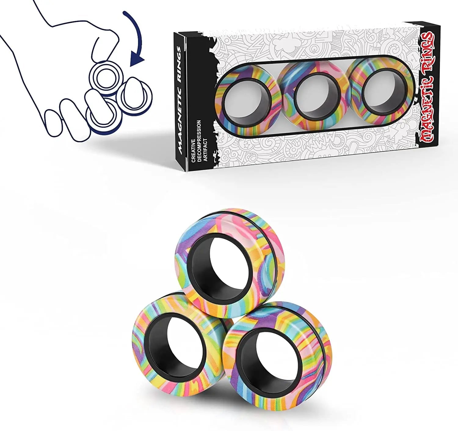 Anneaux magnétiques pour les doigts | Ensemble coloré de jouets fidget magnétiques pour enfants et adultes, anti-stress et soulagement de l’anxiété King of Toys