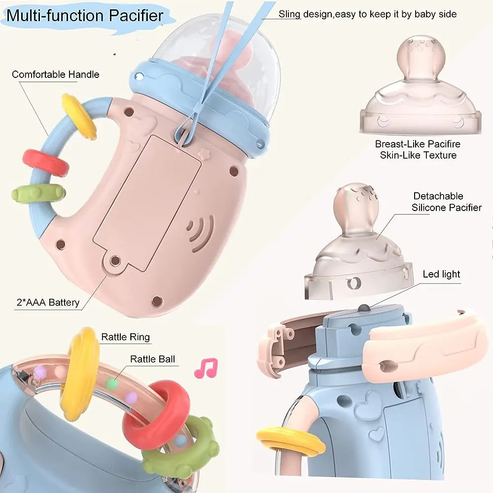 Biberon Musical pour Bébé avec Tétine et Hochet – Jouet d’Éveil Doux avec Musique Apaisante 0-12 Mois