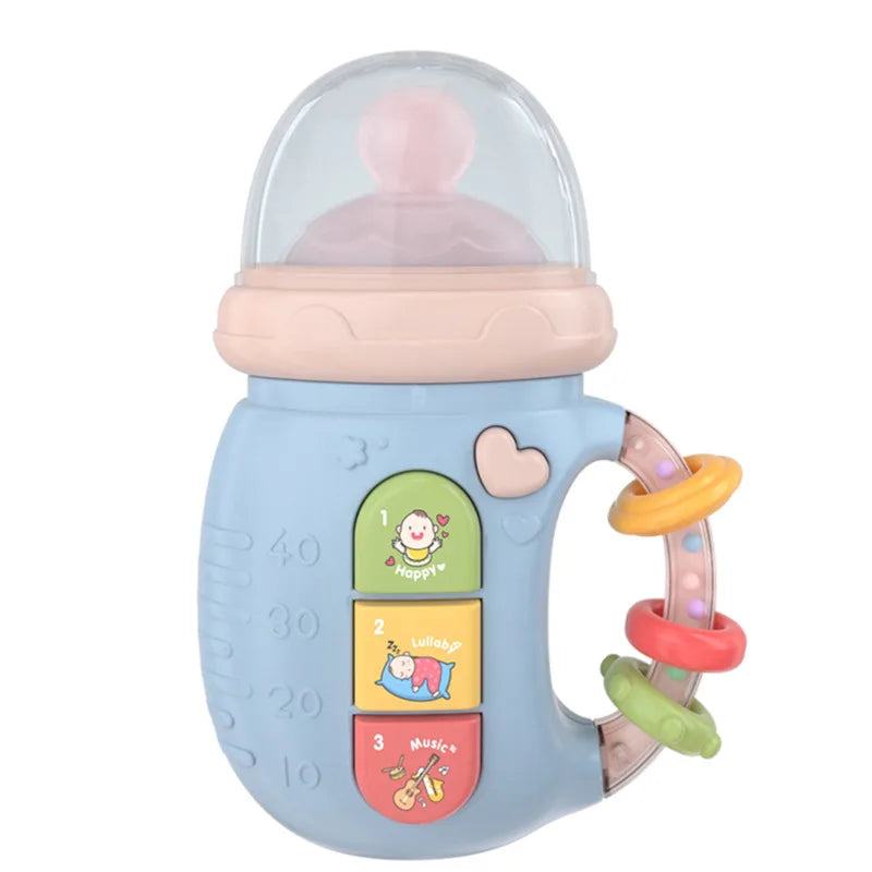 Biberon Musical pour Bébé avec Tétine et Hochet – Jouet d’Éveil Doux avec Musique Apaisante 0-12 Mois