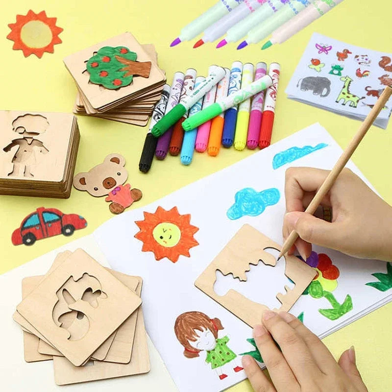 Gabarits de peinture Montessori - 32/20 pièces, jouets éducatifs DIY en bois pour enfants, idées cadeaux ludiques et éducatives King of Toys