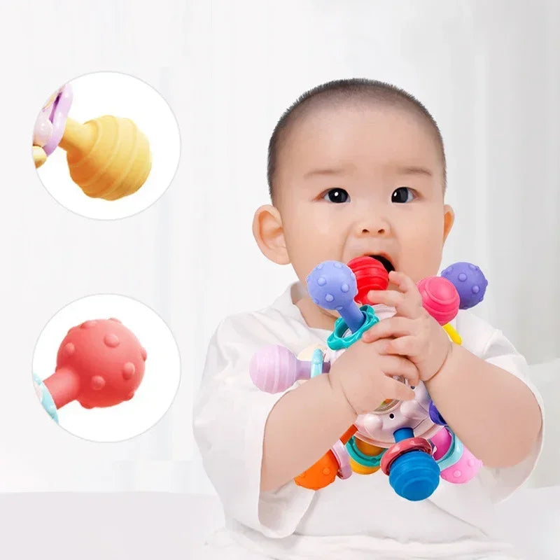 Jouets Montessori Bébé 0-12 Mois - Hochets Sensoriels et Anneaux de Dentition en Silicone, Jouets de Développement pour Tout-Petits