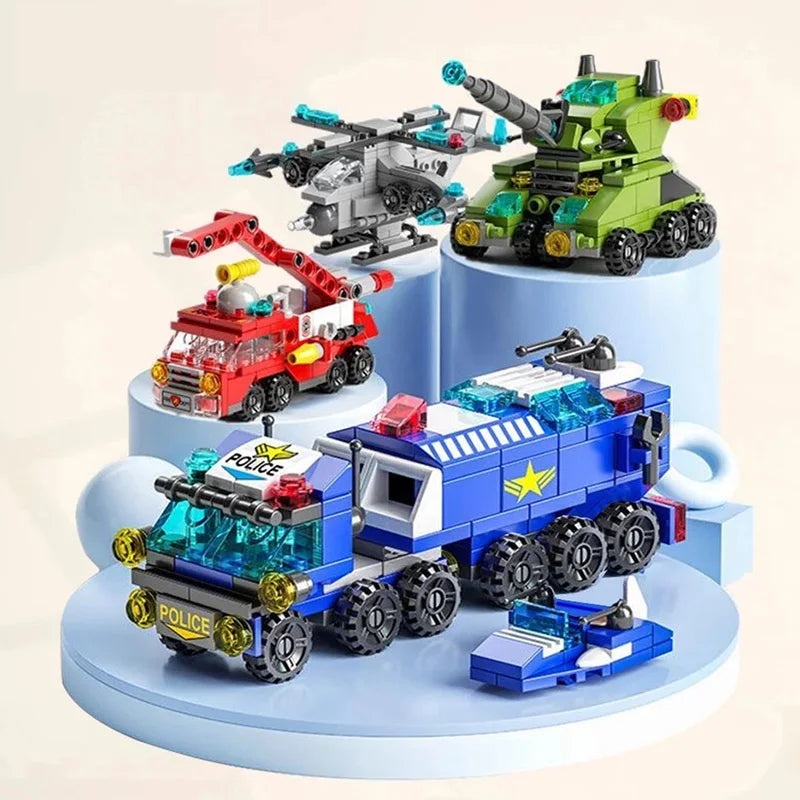 Puzzle de Blocs d'Assemblage Enfants - Camions de Pompiers, Voitures de Police, Avions, Cadeau pour Enfants King of Toys