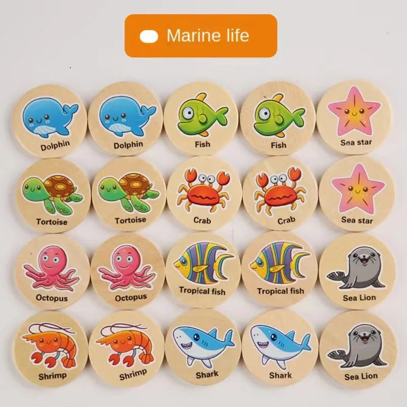 Jeu de puzzle "Trouver le même motif" | Jeu de mémoire avec des animaux en bois pour la réflexion Montessori pour enfants