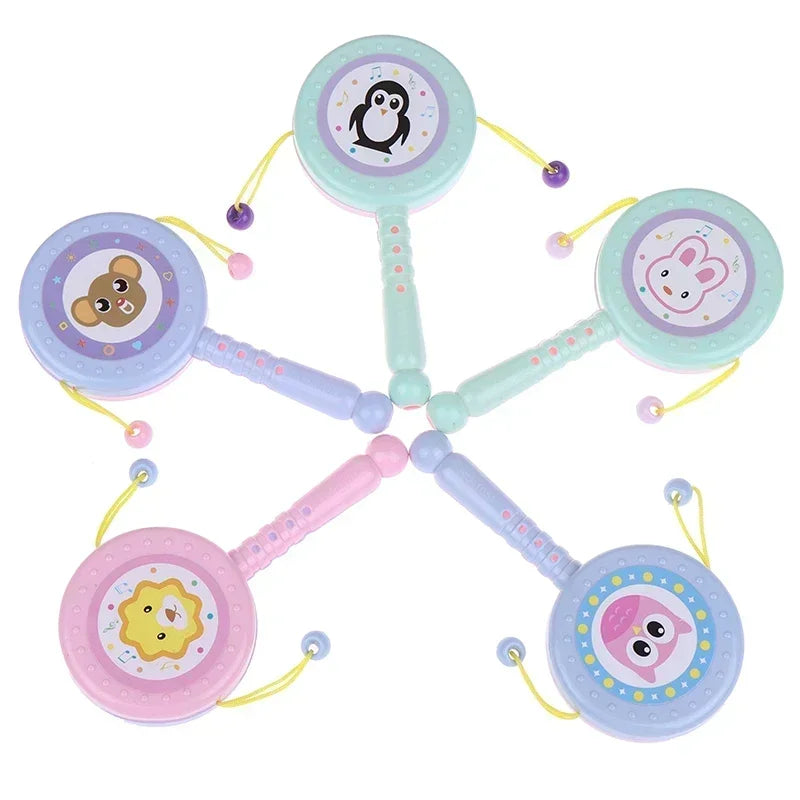 Hochet Tambour Rotatif en Plastique pour Bébé - Jouet Musical d'Éveil Précoce à Motifs d'Animaux pour Garçons et Filles