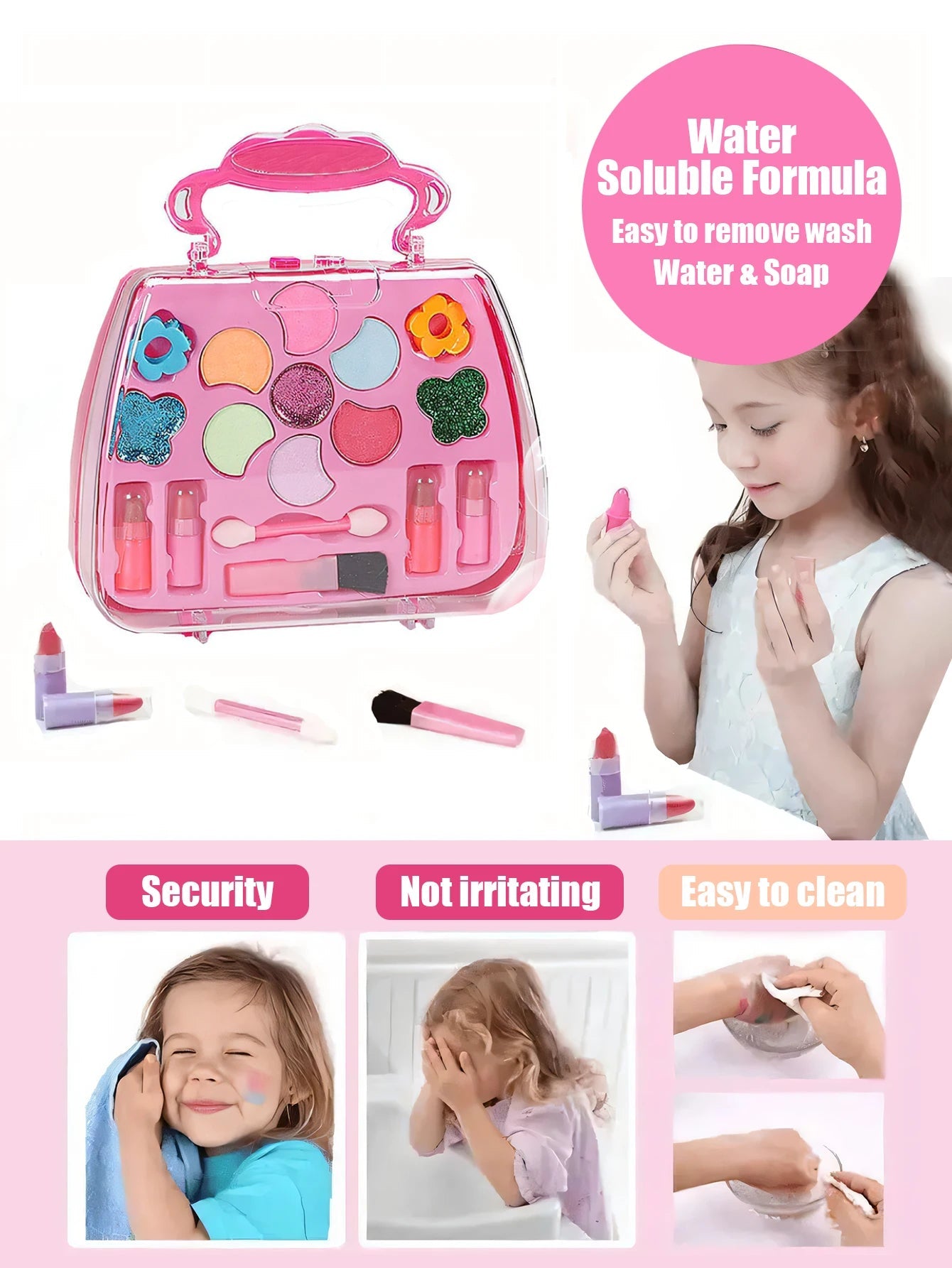 Petite Mallette Beauté pour Filles - Jouet Sac à Main Maquillage Lavable, Kit Beauté Princesse pour Jeu d'Imitation King of Toys