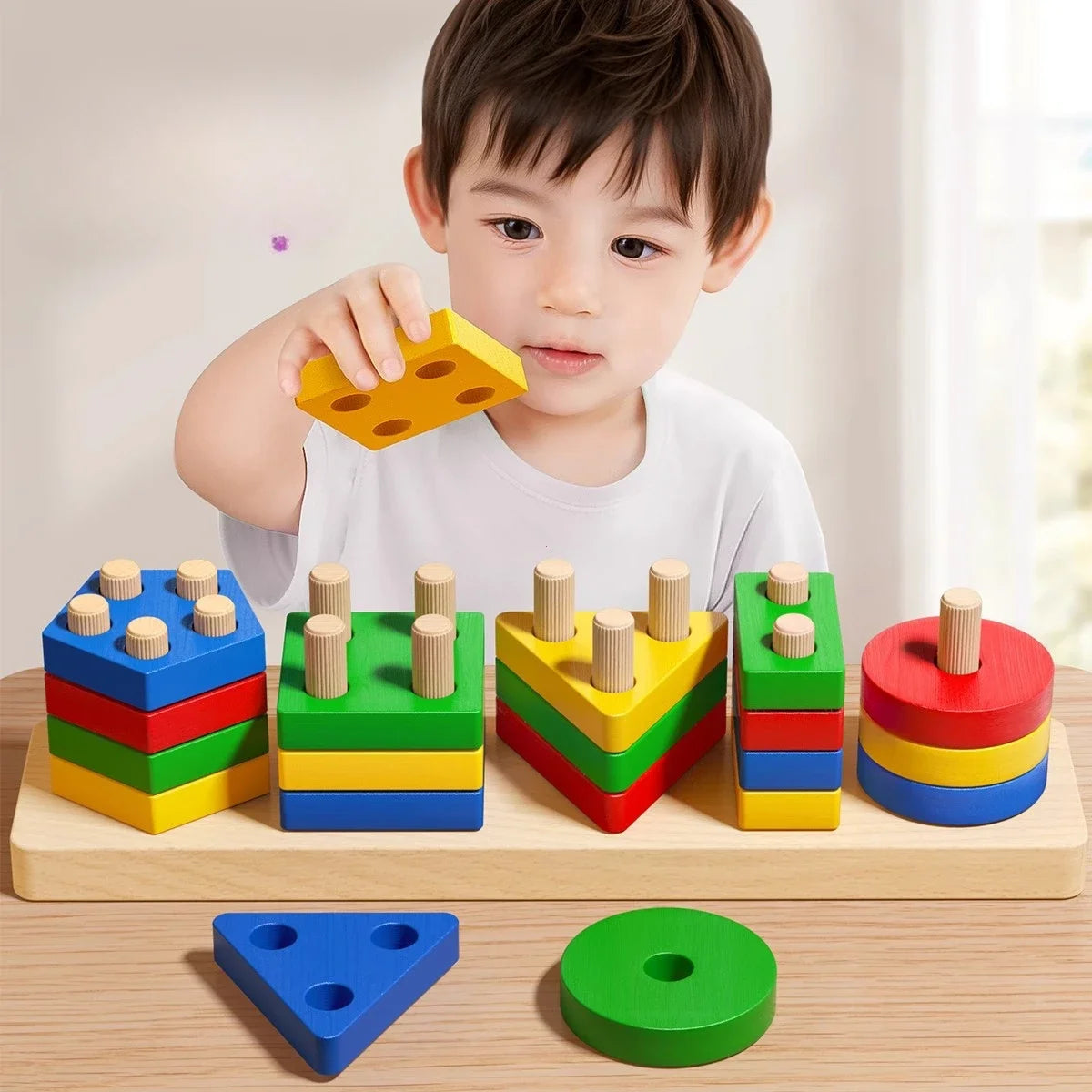 Jouets Montessori en bois à trier et à empiler Puzzle pour les enfants et les jeunes enfants Jouet de motricité fine pour les enfants de 1 an