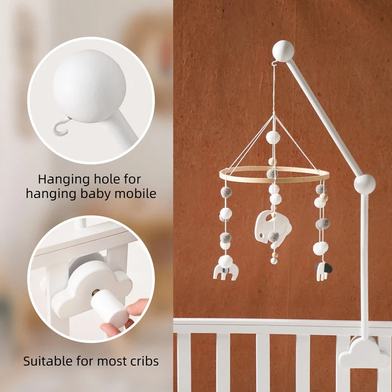Support Mobile en Bois Nuage pour Bébé – Support de Berceau avec Hochets Suspendus 0-12 Mois