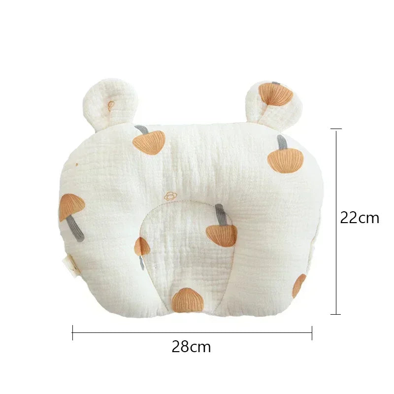 Oreiller Bébé Coton Forme en U pour Nouveau-Né - Coussin de Soutien de Sommeil Anti-Tête Plate Motif Ours Lapin