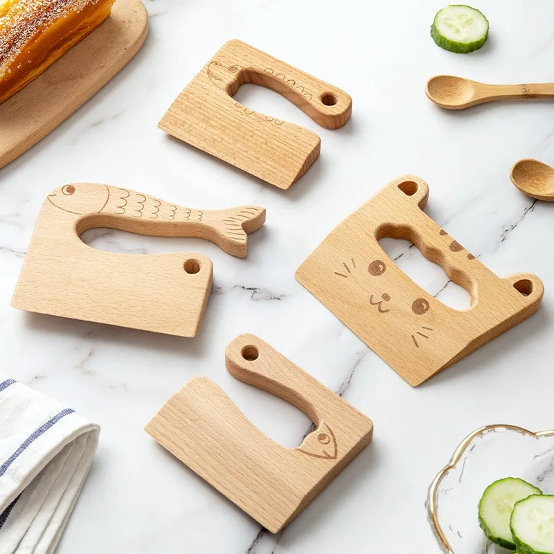 Couteaux en Bois pour Enfants - Jouet de Cuisine Montessori pour Couper Fruits et Légumes, Jeu de Rôle Cuisine King of Toys
