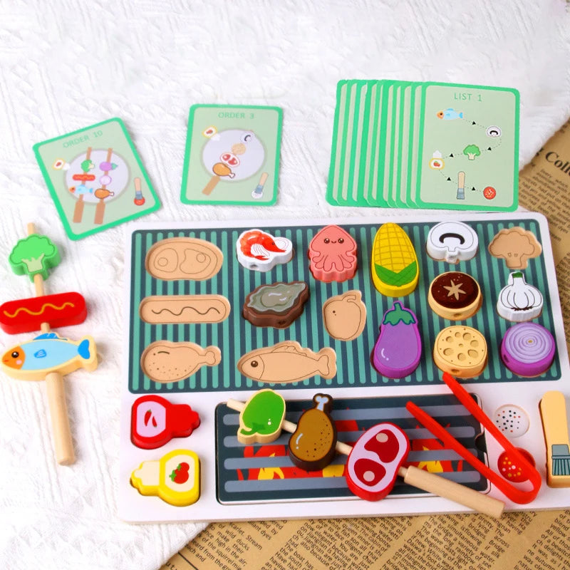 Set de Barbecue en Bois - Jouet Montessori, Expérience de Cuisine et Jeu d’Imitation pour Enfants King of Toys
