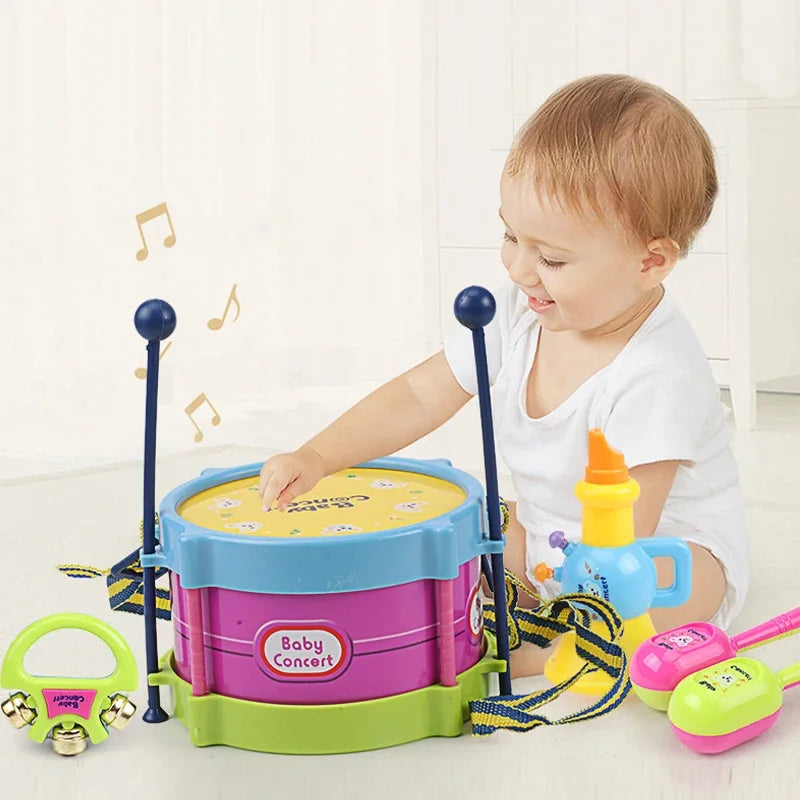 Kit de 5 Instruments de Percussion pour Enfants | Tambour, Trompette, Jouet Éducatif Apprentissage Précoce pour Enfants