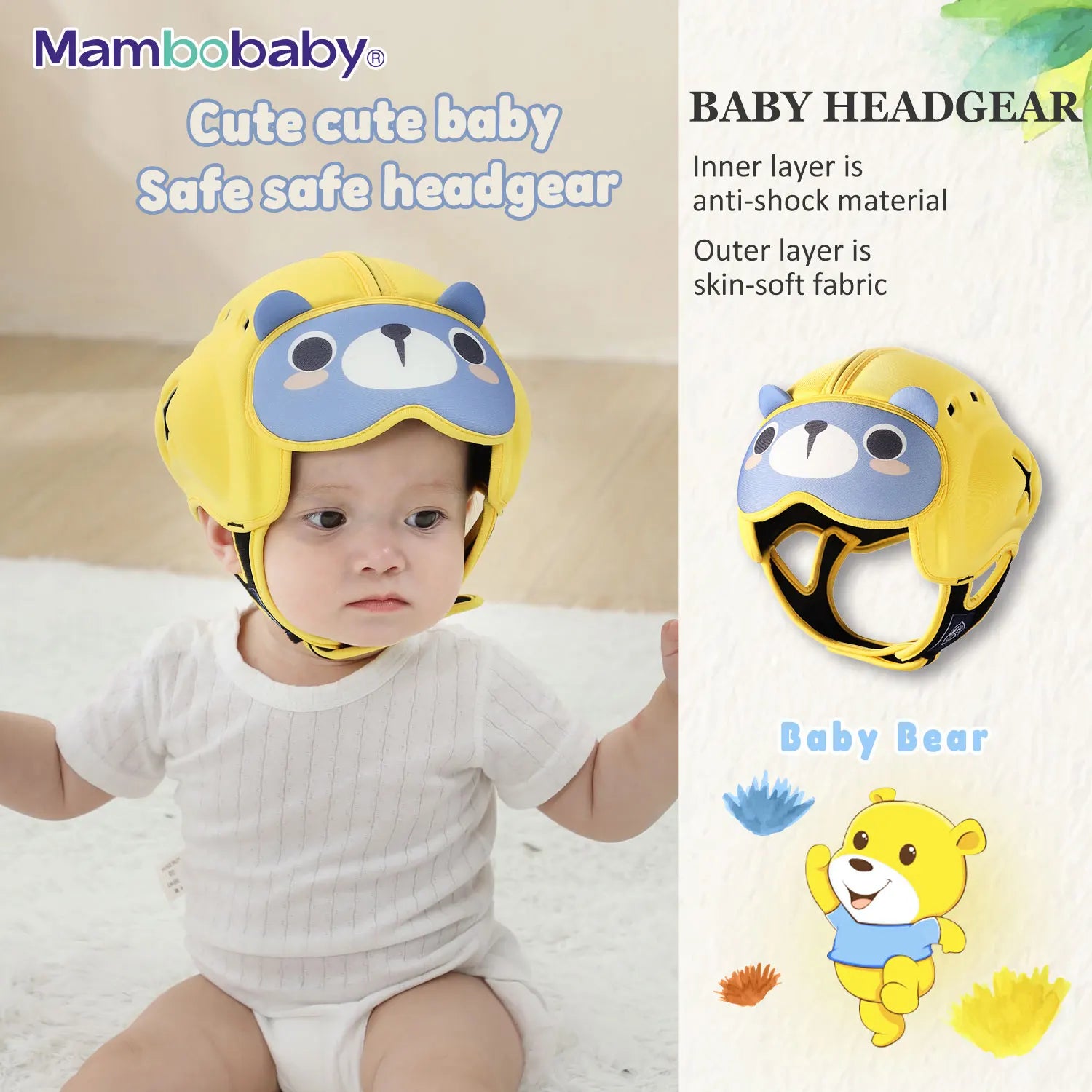 Casque de Sécurité Anti-Choc Mambobaby pour Bébé 6-30 Mois - Protection Tête Enfant Apprentissage Ramper et Marcher