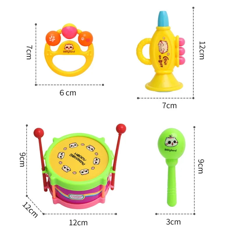 Kit de 5 Instruments de Percussion pour Enfants | Tambour, Trompette, Jouet Éducatif Apprentissage Précoce pour Enfants