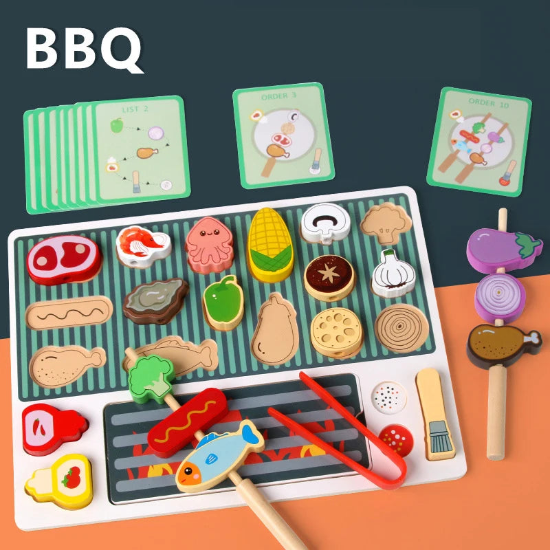Set de Barbecue en Bois - Jouet Montessori, Expérience de Cuisine et Jeu d’Imitation pour Enfants King of Toys