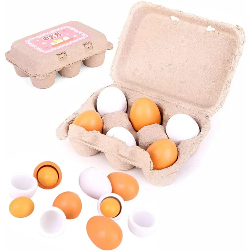 Set de 6 Œufs en Bois - Jouet de Cuisine pour Enfants, Nourriture de Jeu d’Imitation pour le Développement Précoce des Bébés King of Toys