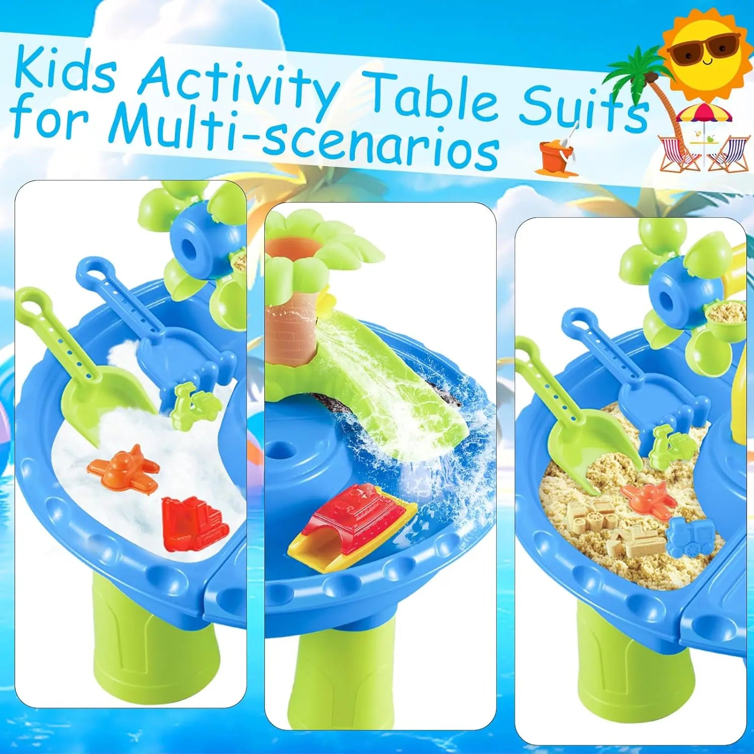 Table d'Eau et Bac à Sable pour Enfants, Jeu Sensoriel Extérieur avec Jouets de Sable et Piscine Éclaboussures, Activité d'Été pour Tout-petits King of Toys