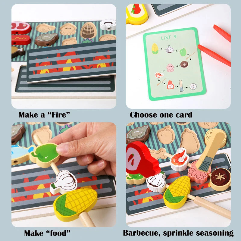 Set de Barbecue en Bois - Jouet Montessori, Expérience de Cuisine et Jeu d’Imitation pour Enfants King of Toys