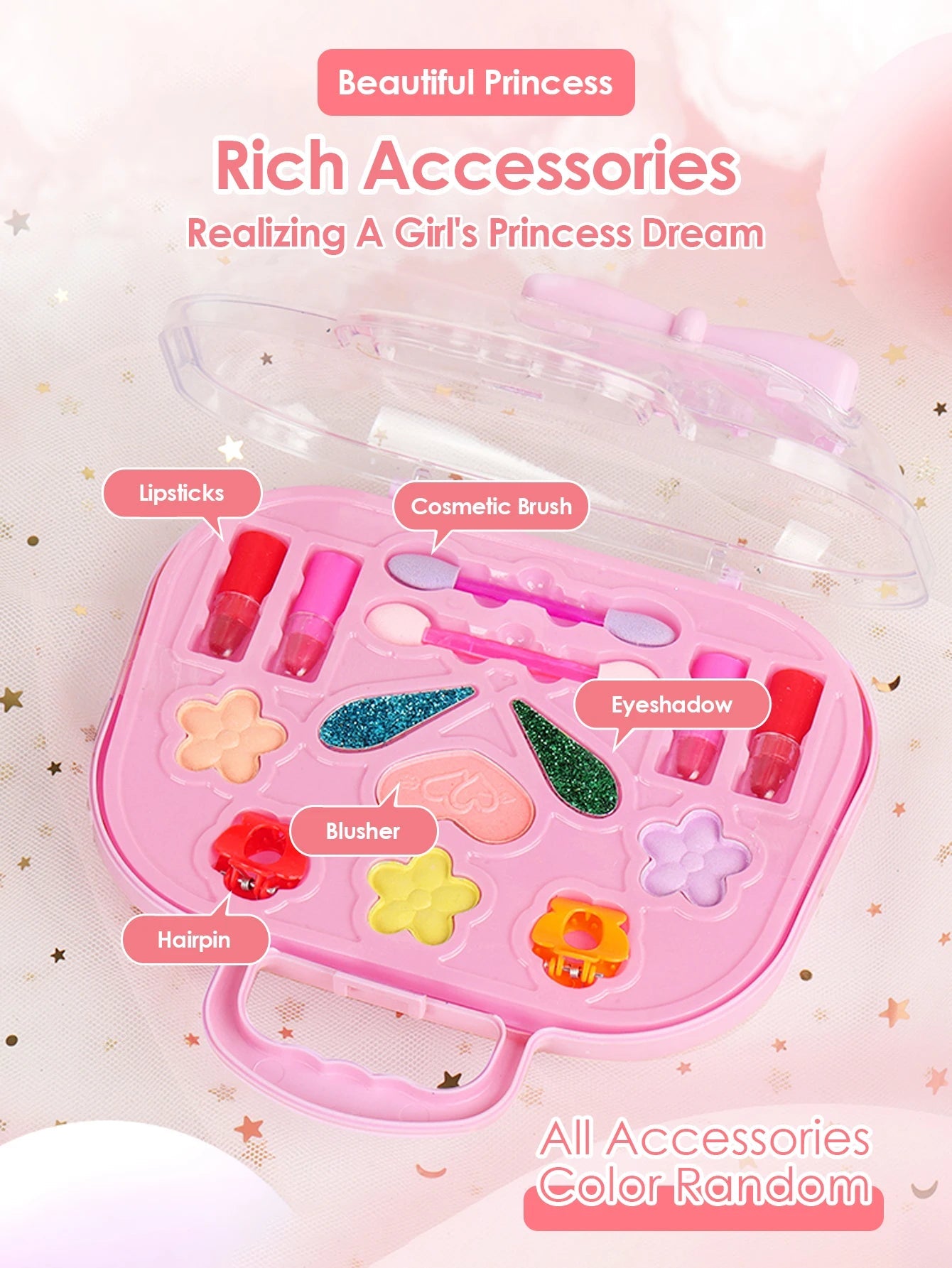 Petite Mallette Beauté pour Filles - Jouet Sac à Main Maquillage Lavable, Kit Beauté Princesse pour Jeu d'Imitation King of Toys