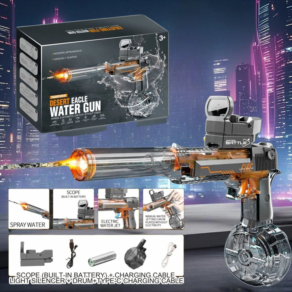 Pistolet à eau super électrique avec détection du débit d'eau, lumière, remplissage rapide de l'eau, jouet idéal pour les garçons et les filles.