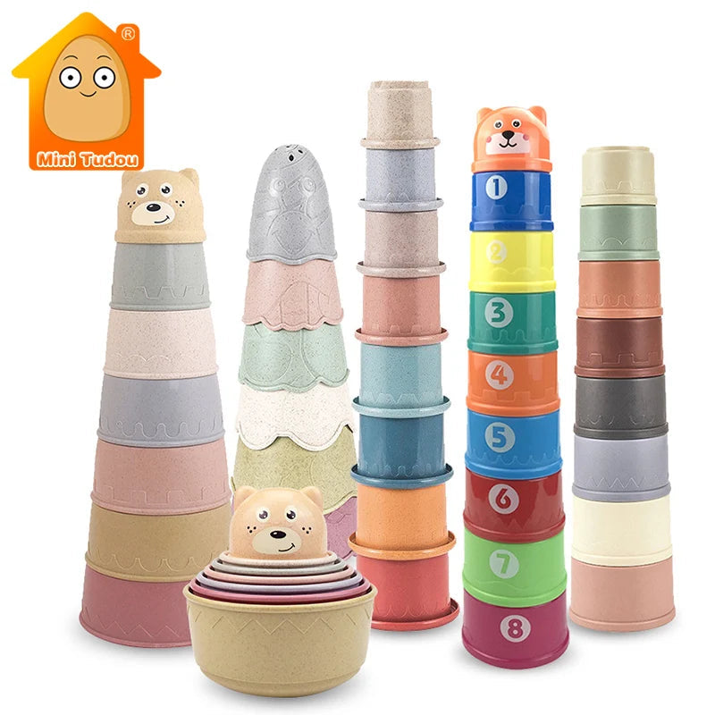 Baby Toys Stacking Cup Cartoon Early Educational Learning Color Number Nesting Sorting Bath Shower Play Water Sand Game For Kids King of Toys