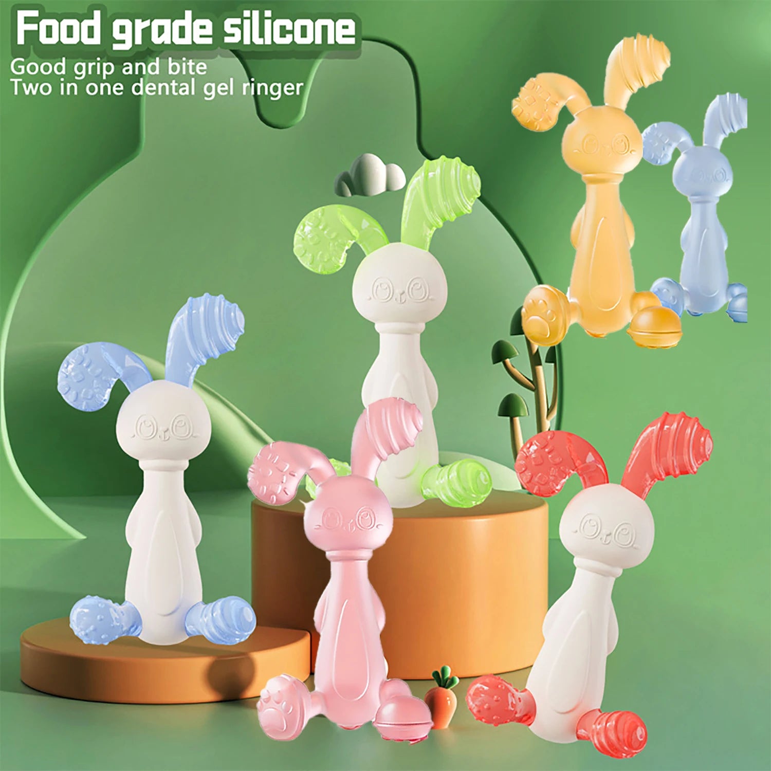 Anneau de Dentition Lapin Silicone – Jouet Bébé Anti-Main à Mâcher (0 à 12 Mois)