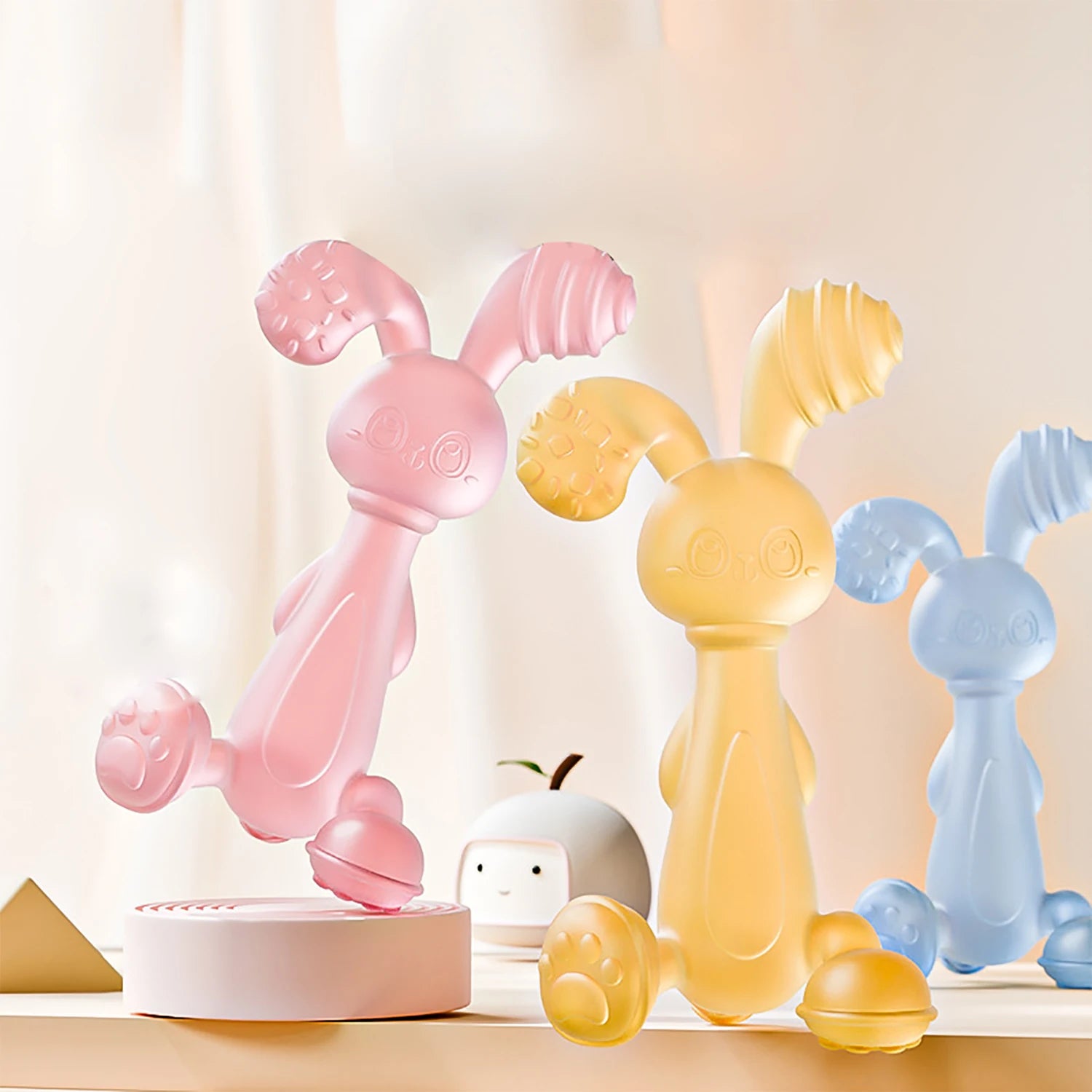 Anneau de Dentition Lapin Silicone – Jouet Bébé Anti-Main à Mâcher (0 à 12 Mois)