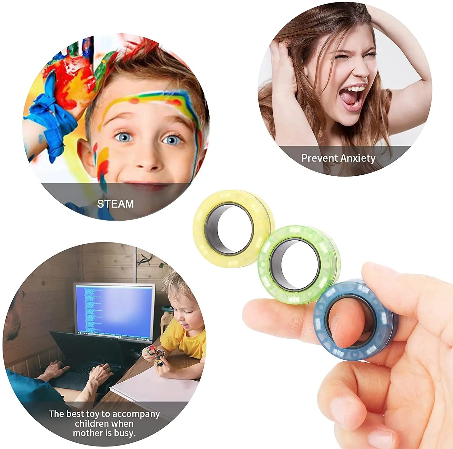 Anneaux magnétiques pour les doigts | Ensemble coloré de jouets fidget magnétiques pour enfants et adultes, anti-stress et soulagement de l’anxiété King of Toys