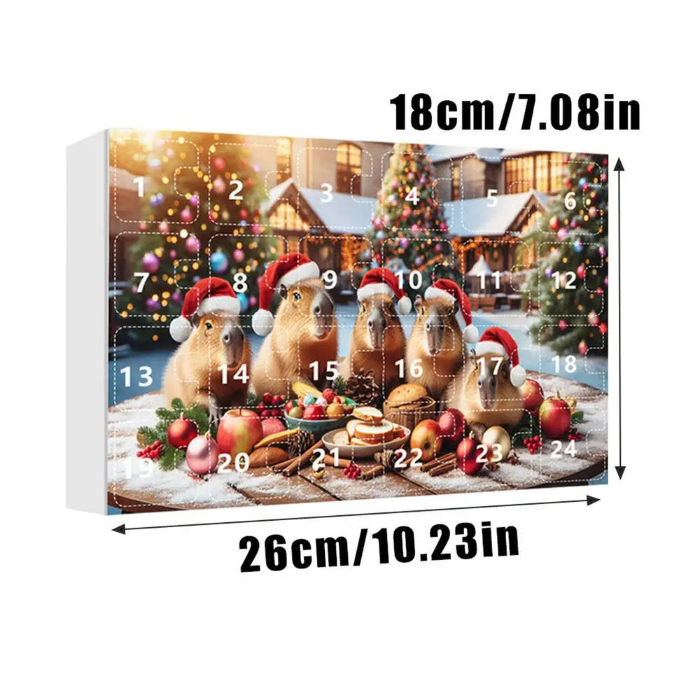 Calendrier de l'Avent Capybara 2024 | 24 Jours de Compte à Rebours avec Pendentifs en Acrylique Capybara 2D pour Sapin de Noël King of Toys
