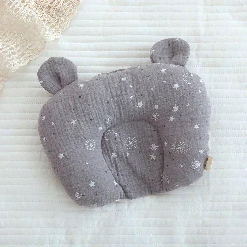 Oreiller Bébé Coton Forme en U pour Nouveau-Né - Coussin de Soutien de Sommeil Anti-Tête Plate Motif Ours Lapin