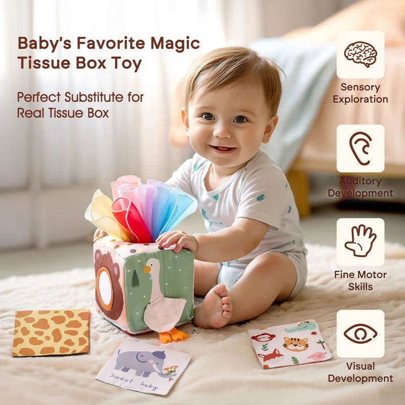 Boîte à Mouchoirs Montessori Magique | Jouet Sensoriel Éducatif pour Bébé | Développement Cognitif & Motricité Fine | Activité Éducative Ludique 0-3 ans King of Toys