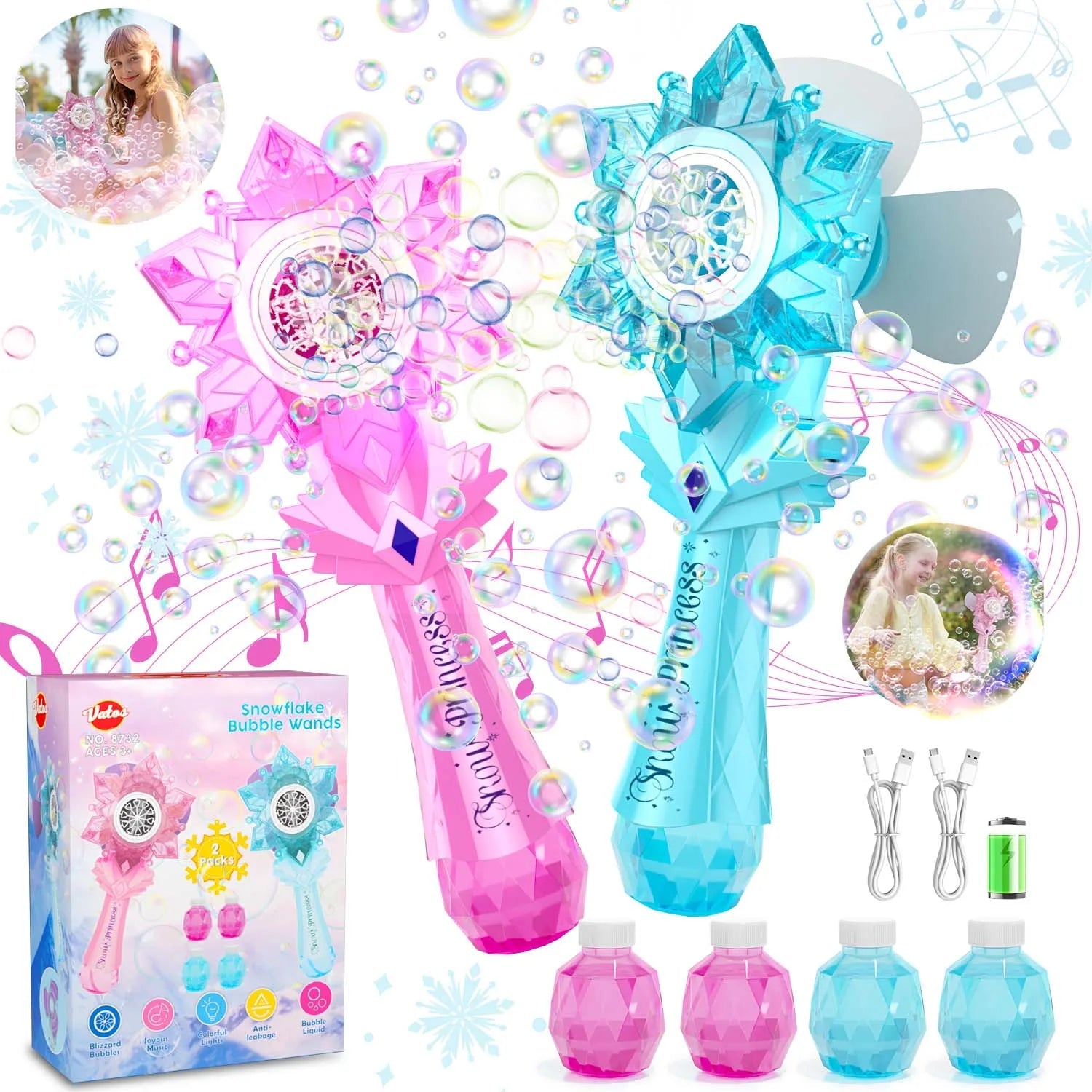 Baguette à bulles rechargeable X2 pour enfants - Pistolet à bulles automatique avec LED et musique, amusant pour l'extérieur, pour filles et garçons. King of Toys