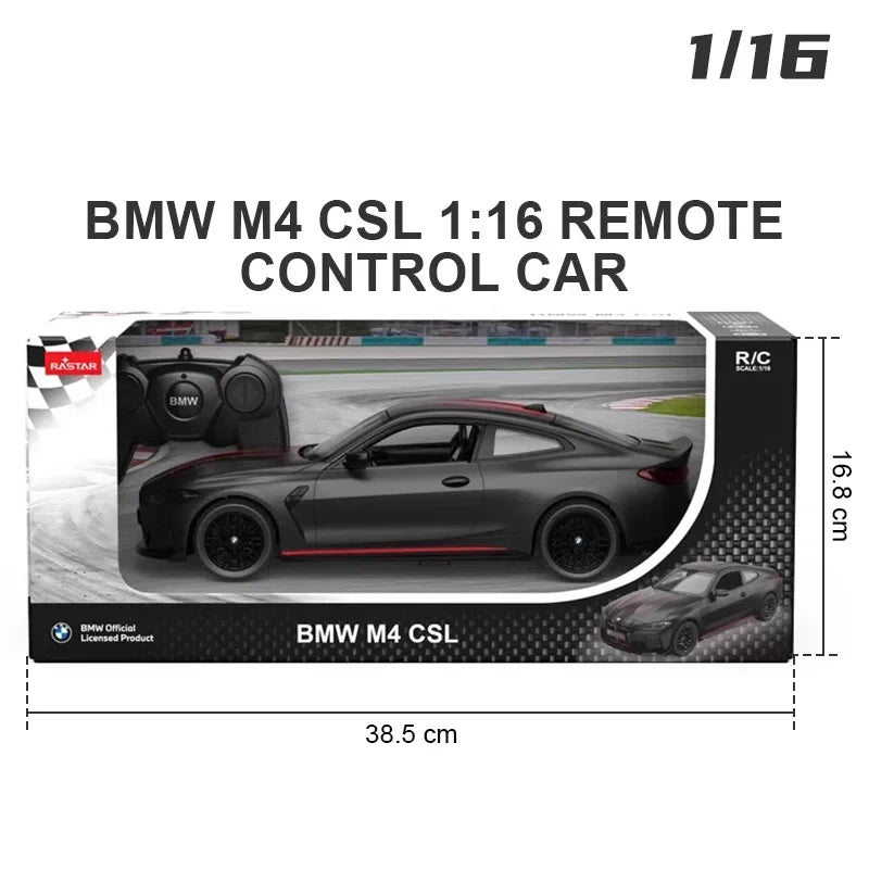 Voiture RC Rastar échelle 1:16 BMW M4 CSL – Véhicule de course haute vitesse télécommandé avec LED, jouet pour garçons King of Toys